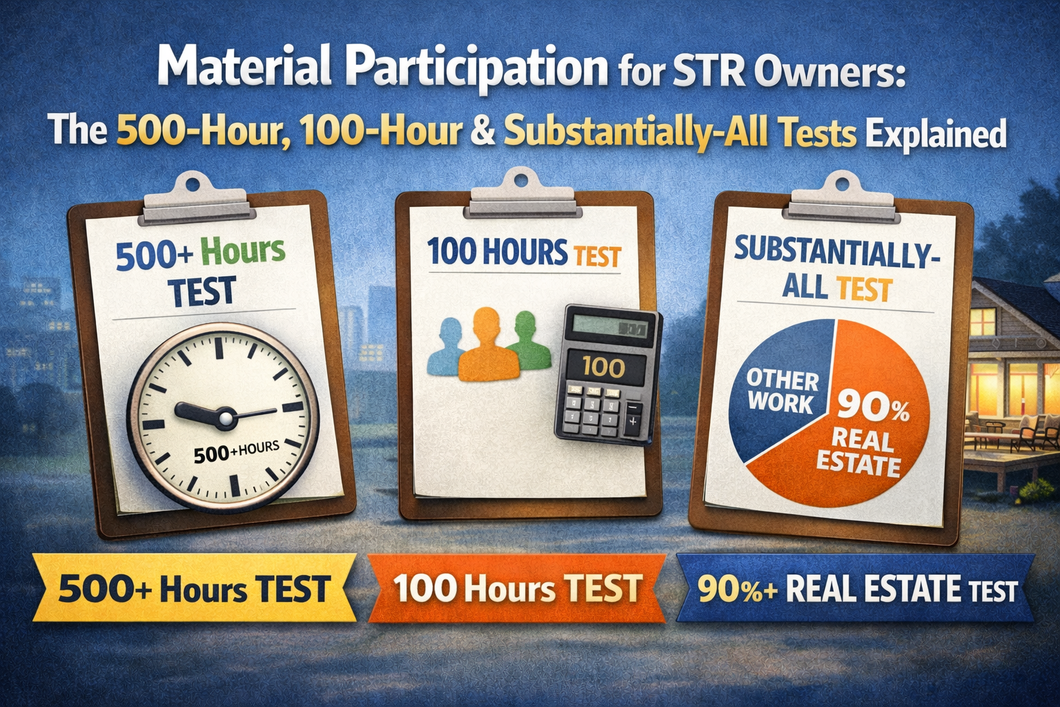 Material Participation for STR Owners: The 500-Hour, 100-Hour & Substantially-All Tests Explained